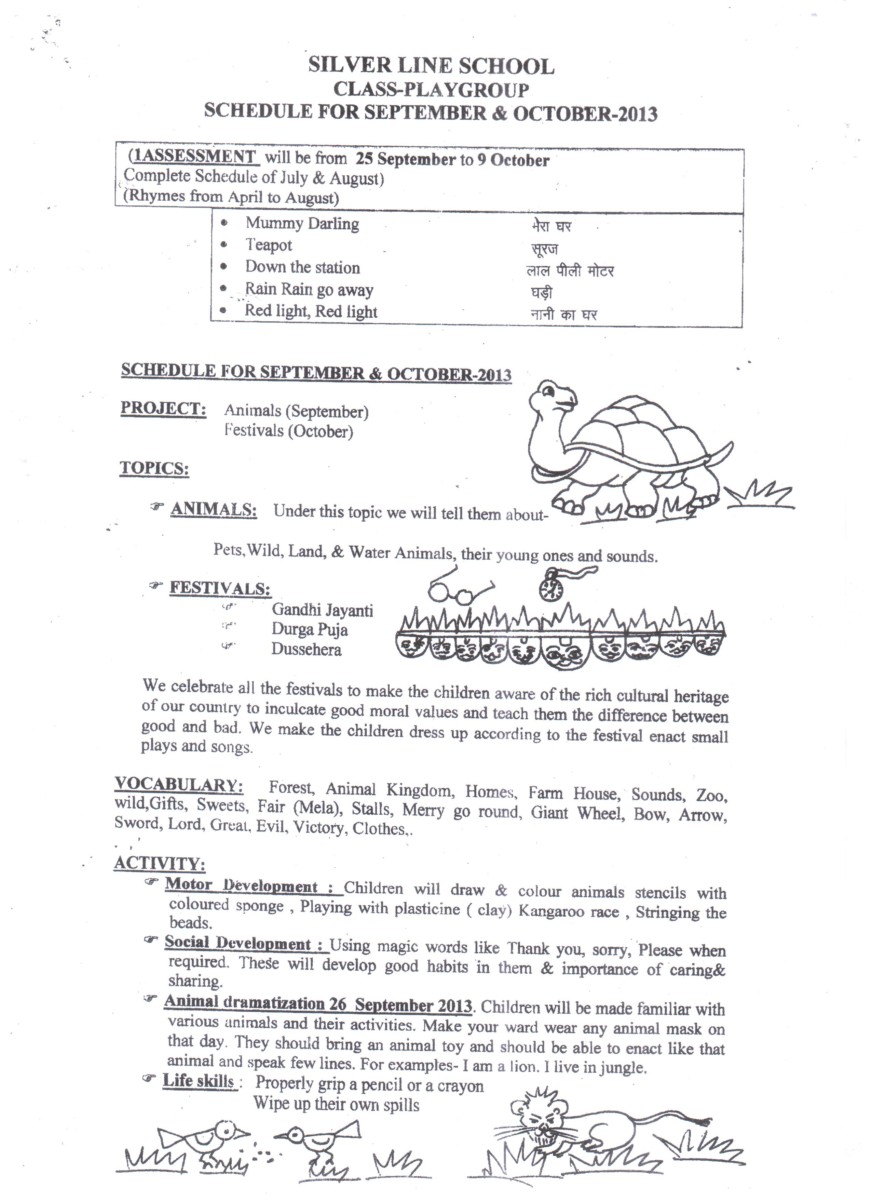 Schedule for September & October 2013 for Class Playgroup